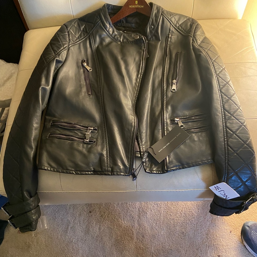 Andrew Marc foax leather quilted moto jacket